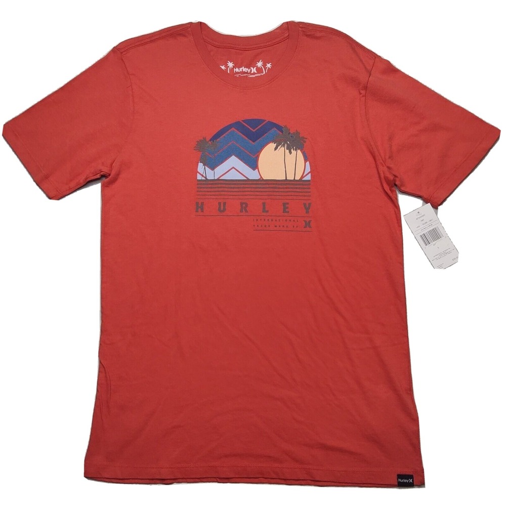 HURLEY Men Small Orange Everyday Washed Tropical‎ Sunrise T-Shirt NEW